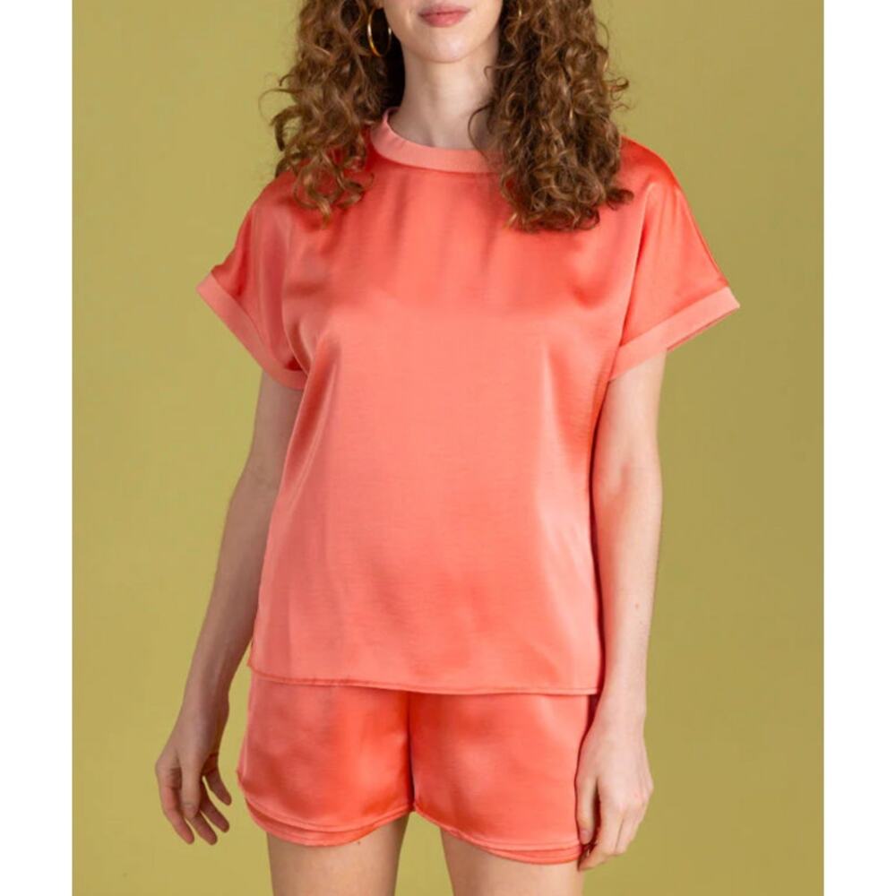 S'Edge Josie Top & Satin Pocket Shorts, Blossom Coral, Large,  NWOT, 296$